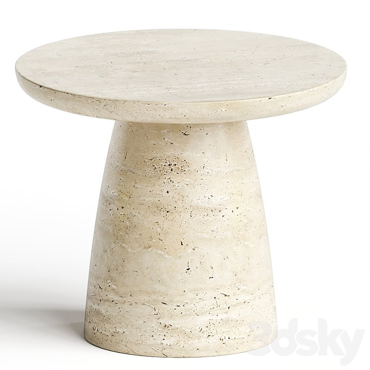 Contemporary Minimal Round Coffee Side Table in Travertine Stone Natural Pores