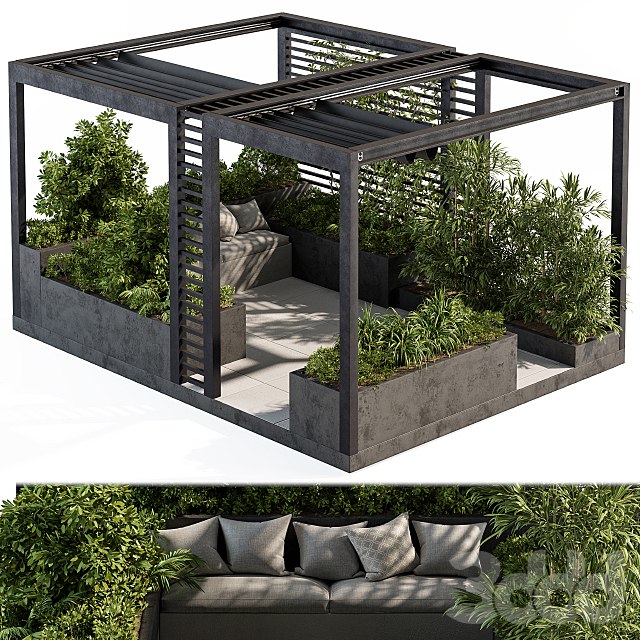 Roof Garden and Landscape Furniture with Pergola - Set 38
