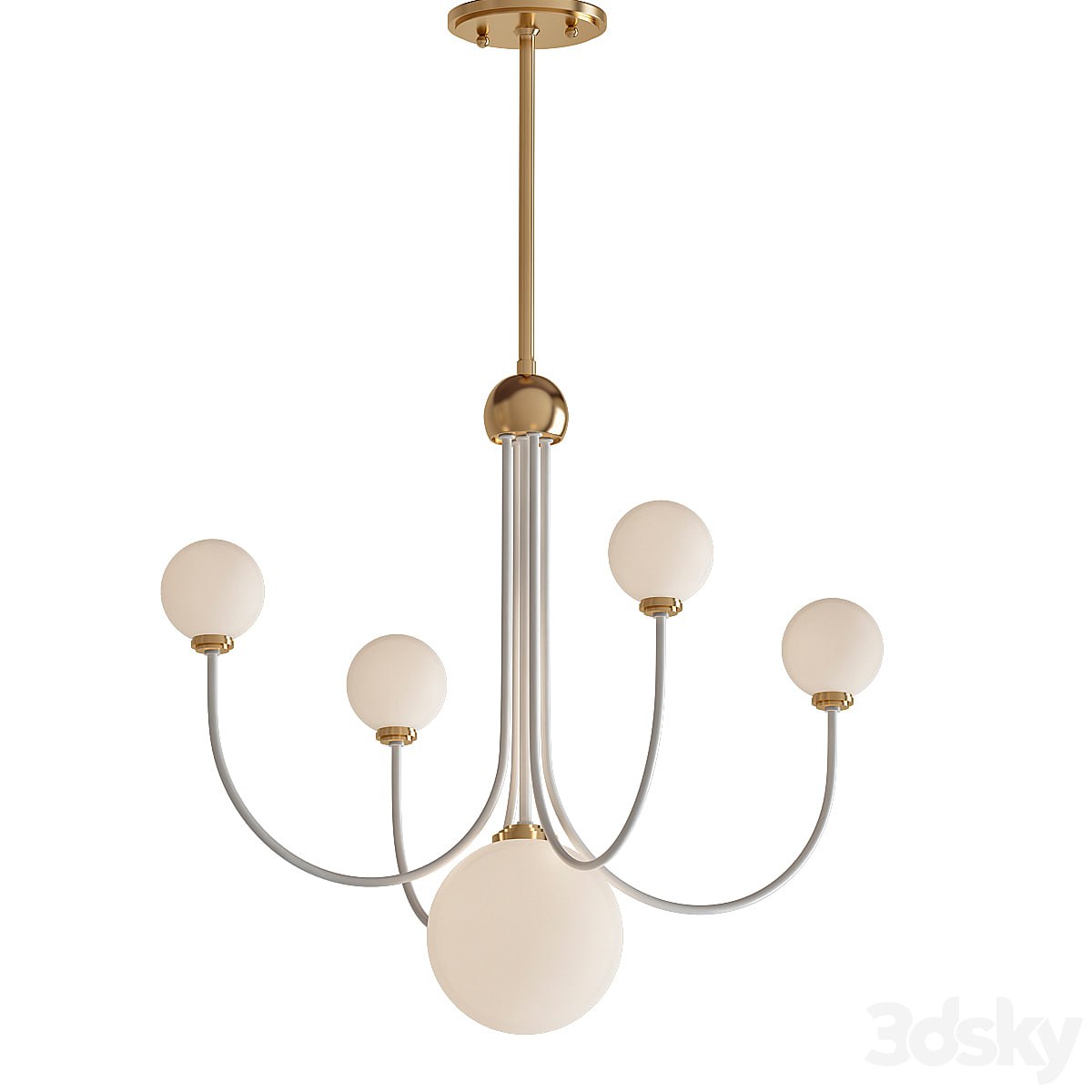 Coco 5-Light Aged Brass White LED Chandelier with Opal Shiny Glass Shade