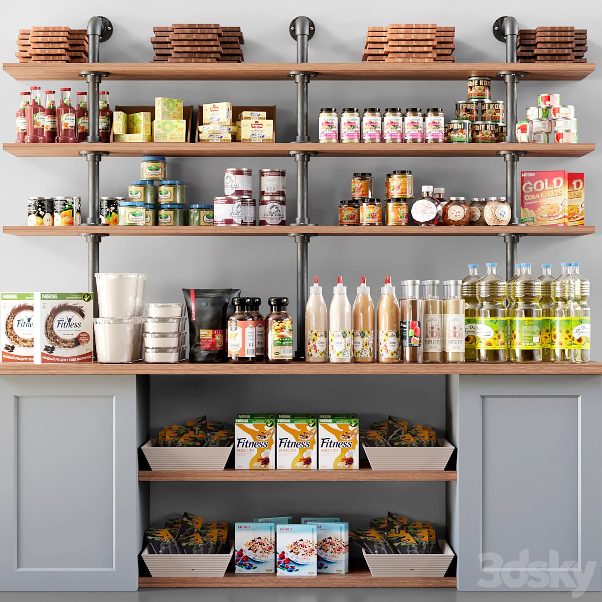 Showcase in a supermarket with spices, sauces and cereals 11