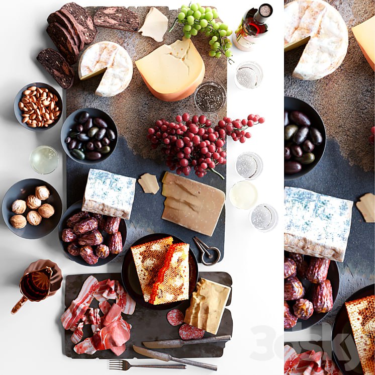 Plateau with fruit, cheese and meat Food #