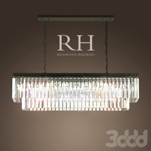 RH / 1920S ODEON GLASS FRINGE RECTANGULAR CHANDELIER SMALL IRON