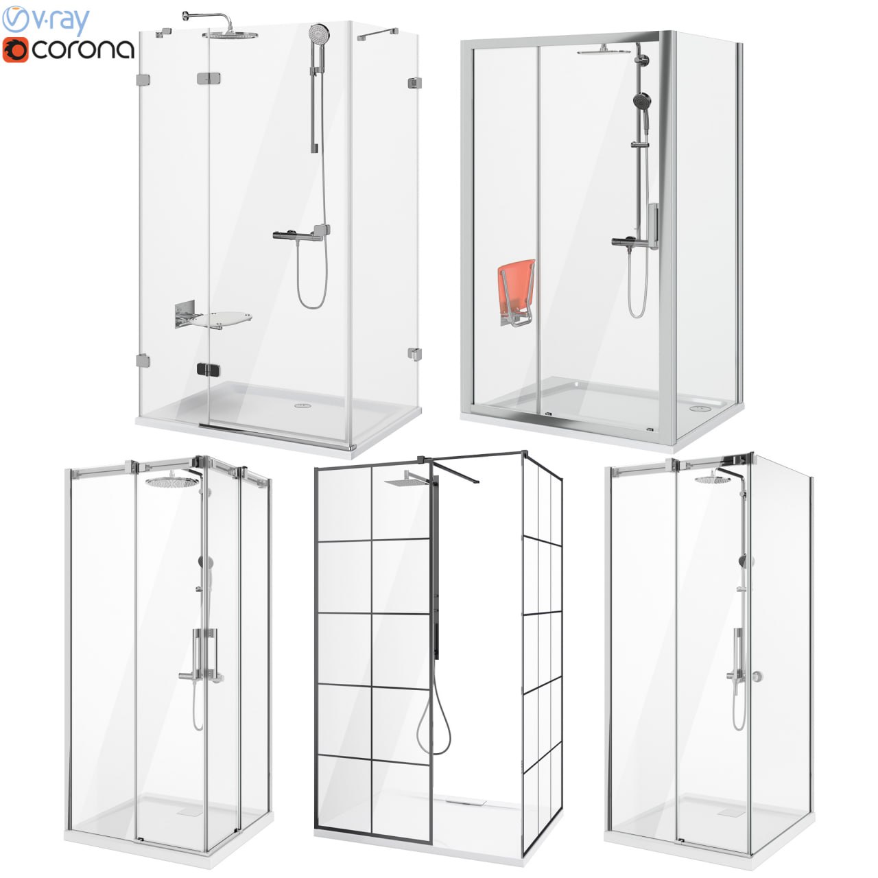 Set of shower cabins Ravak and Radaway set 89