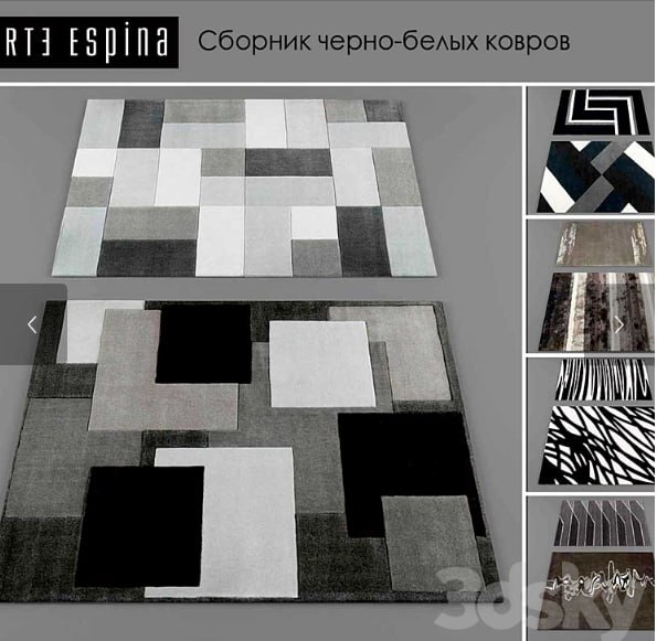 A collection of black and white rugs of Arte Espina