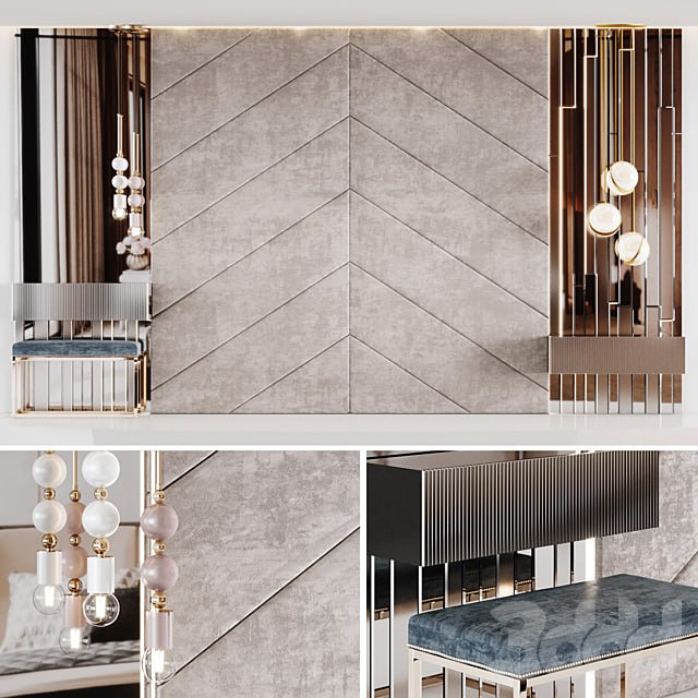 Decoration of a beige headboard with side tables and light