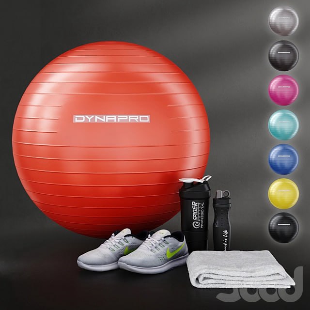 Fitness set for gym decorating. Sport equipment. Set