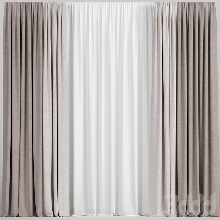 Light brown curtains with tulle.