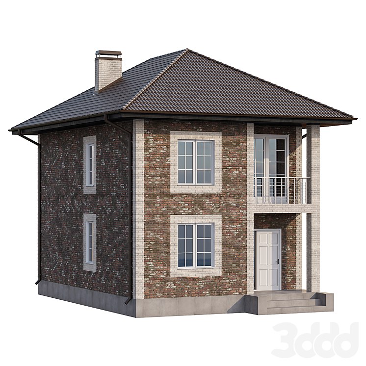 Evg Two-storey brick house with a porch and a balcony - 4 colors -storied