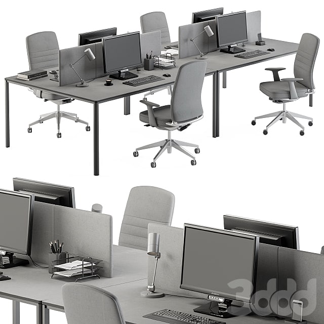 employee Desk Gray Set - Office Furniture 237
