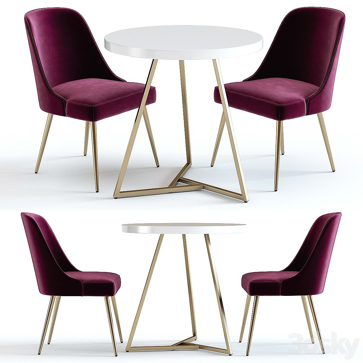 West Elm Lacquer Top Table and Mid-Century Chairs