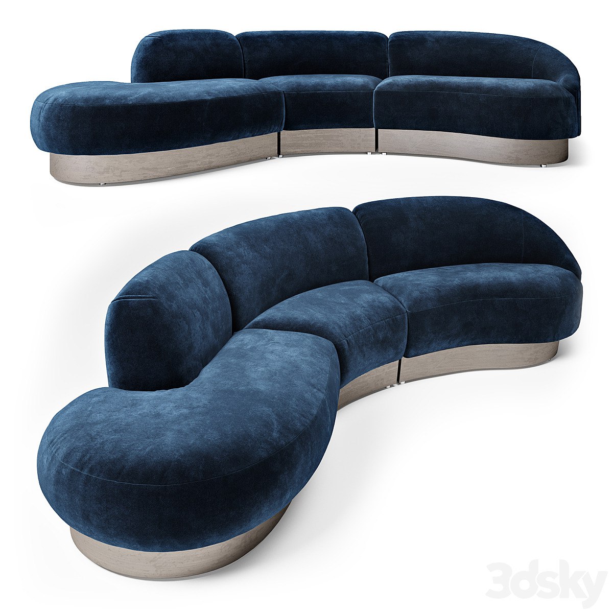 Vladimir Kagan Sectional in Deep Blue Mohair