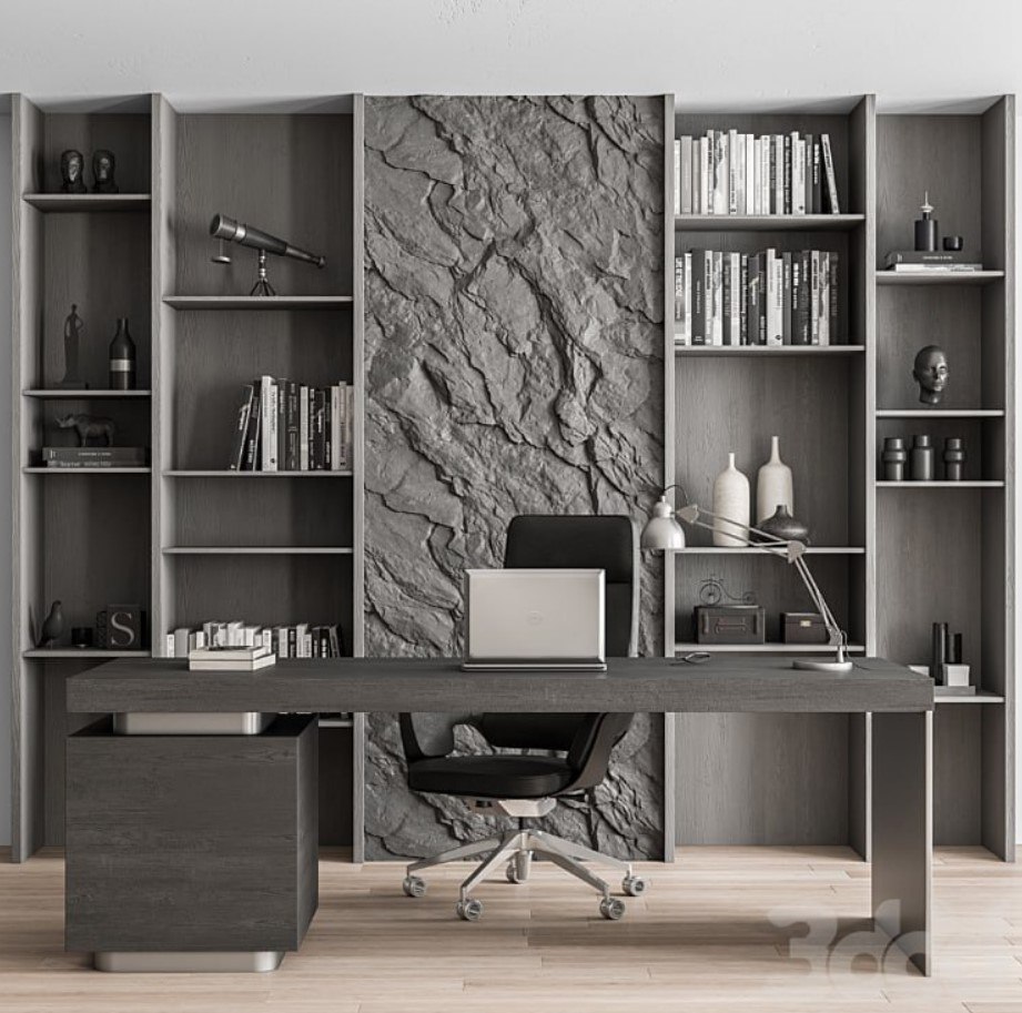 Boss Desk and Library Gray Set - Office Furniture 284