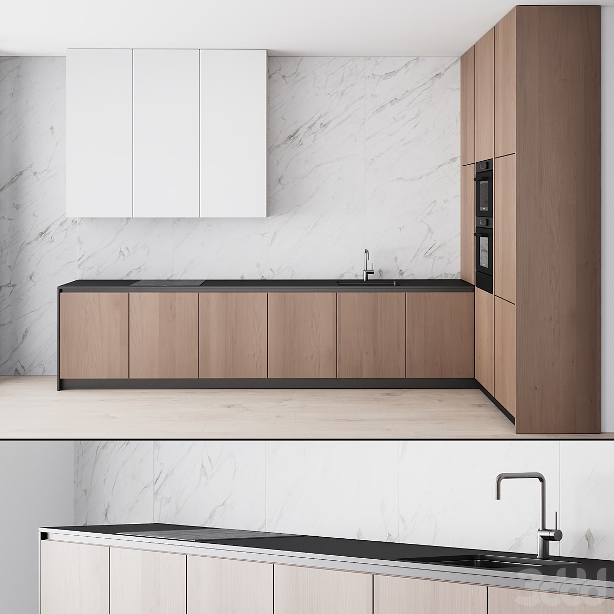 107 modern kitchen 04 minimal white wood marble