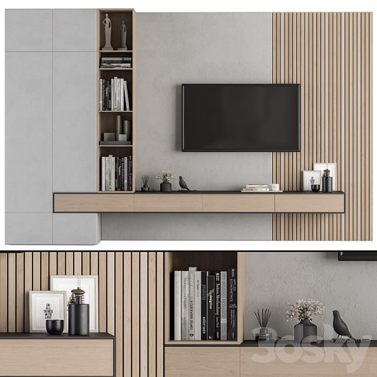 TV Wall Wood and Concrete - Set 26