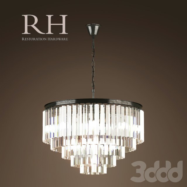 RH / 1920S ODEON GLASS FRINGE 5-RING CHANDELIER