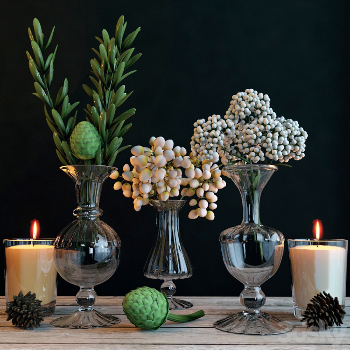 Set with green branches