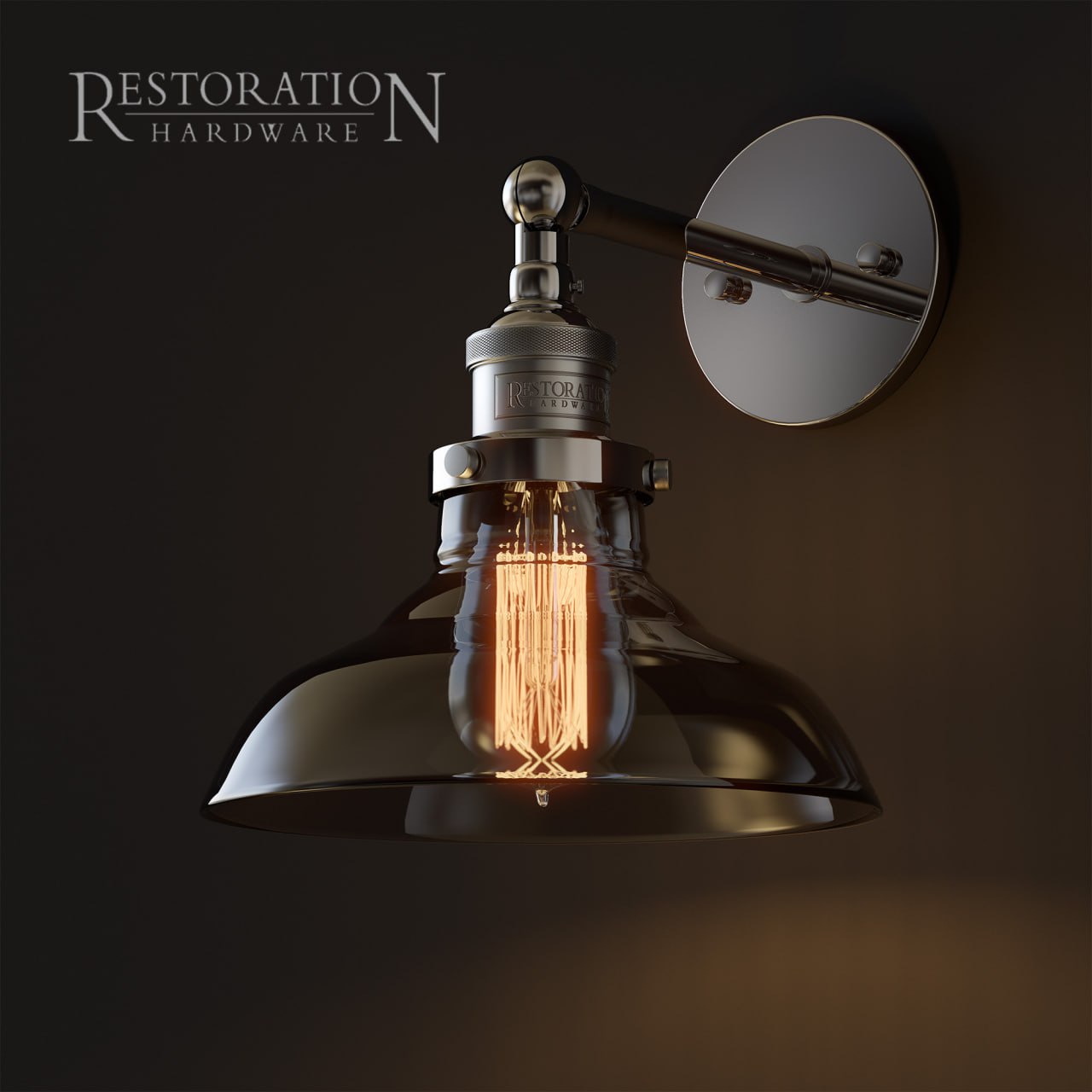 20th C. Factory filament smoke glass barn sconce chrome