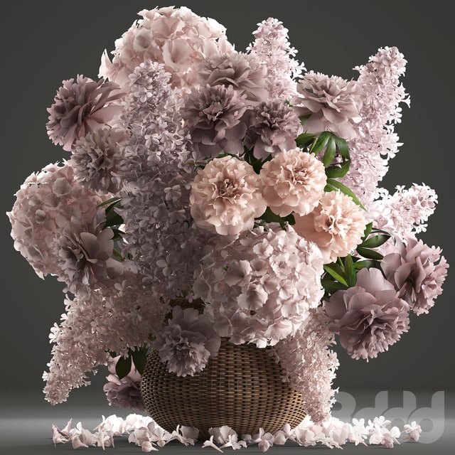 A bouquet of flowers 85. Lilac, hydrangea, basket, decor, peonies, eco design, natural decor, table decoration