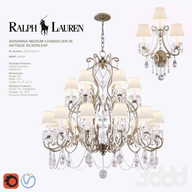 ADRIANNA MEDIUM CHANDELIER and TRIPLE SCONCE in antique silverleaf