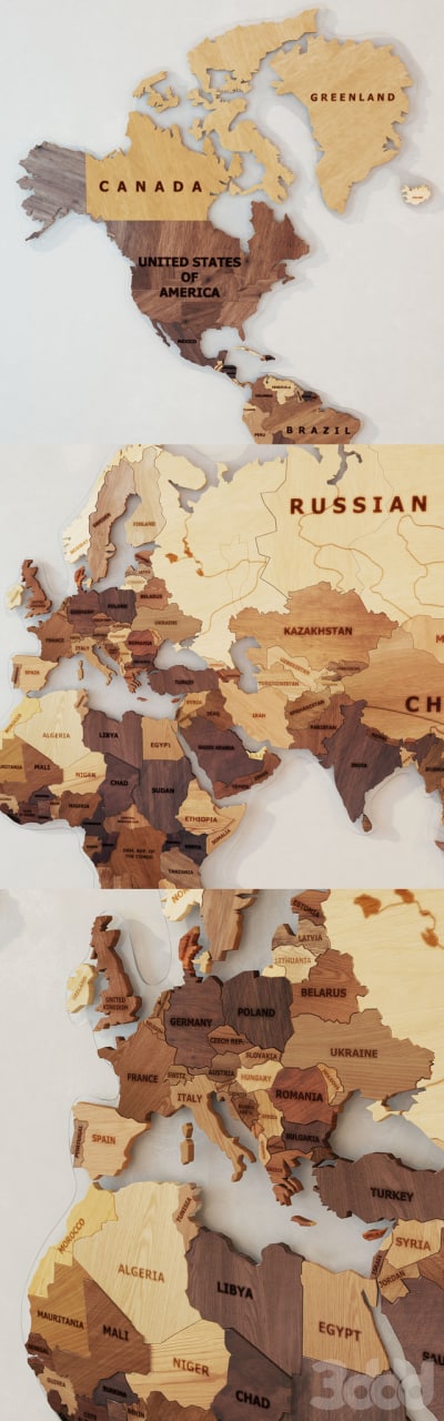 A world map made of wood