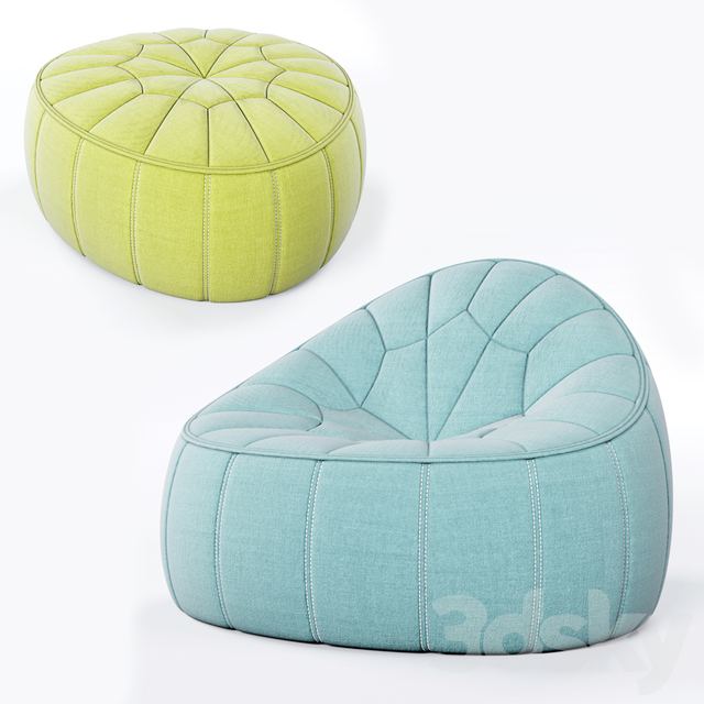 Ligne Roset Ottoman and Footstool