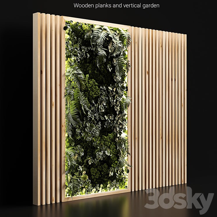 Wooden planks and vertical garden