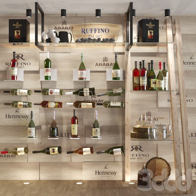 Showcase in a restaurant with collection wine. Red wine