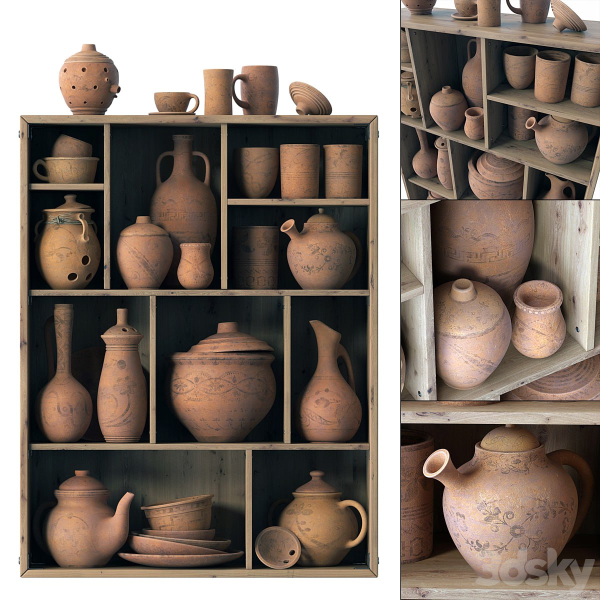 Dishes clay rack n15 / Clay tableware shelf no.15