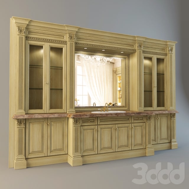 The wall with furniture and a washbasin