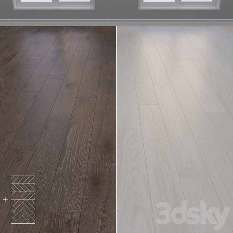 Parquet Oak 2 types layout Christmas tree, chevron and linear setduo25