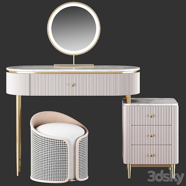 HOMARY Champagne Marble Top Makeup Vanity Set