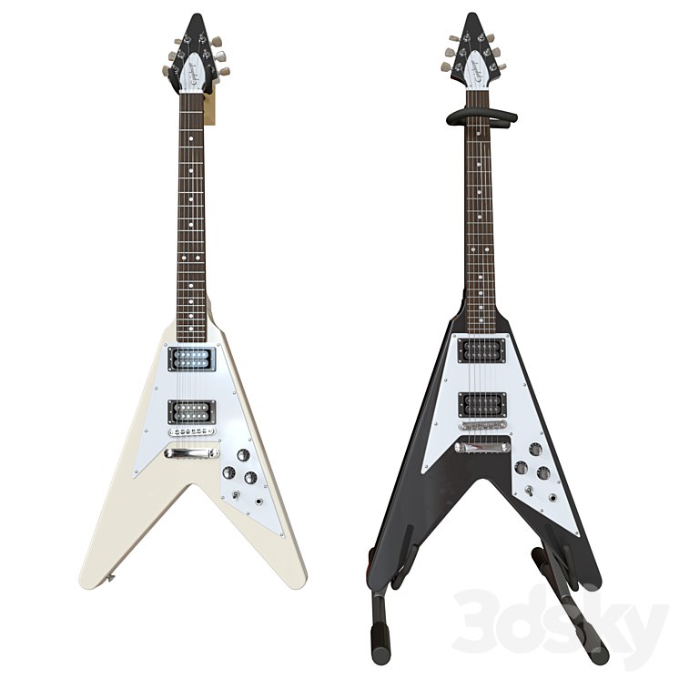 Electric Guitar Gibson Epiphone Flying V style black and beige