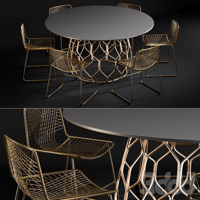 Dining Table Circuit & Chair Alpha Brass