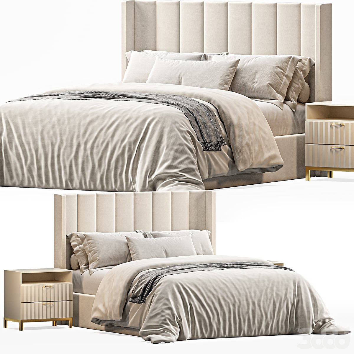 Emilie Upholstered Fabric Wing Headboard Bed
