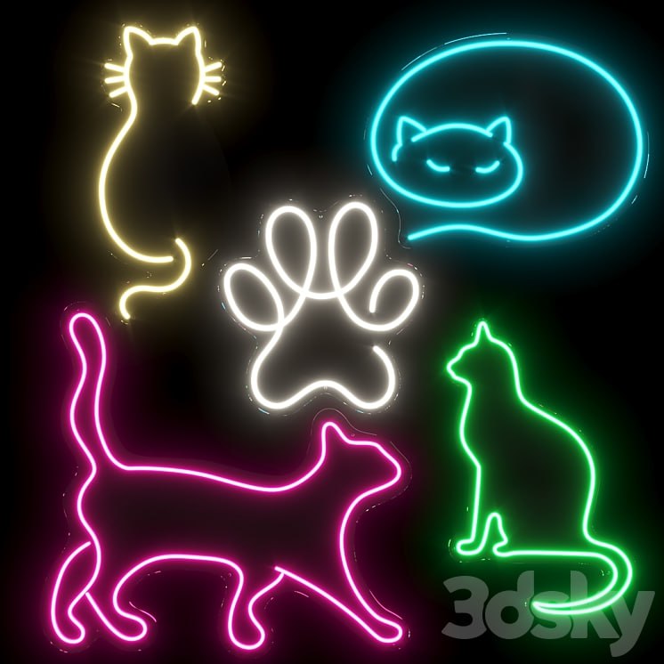 Set of neon lights Cats 02