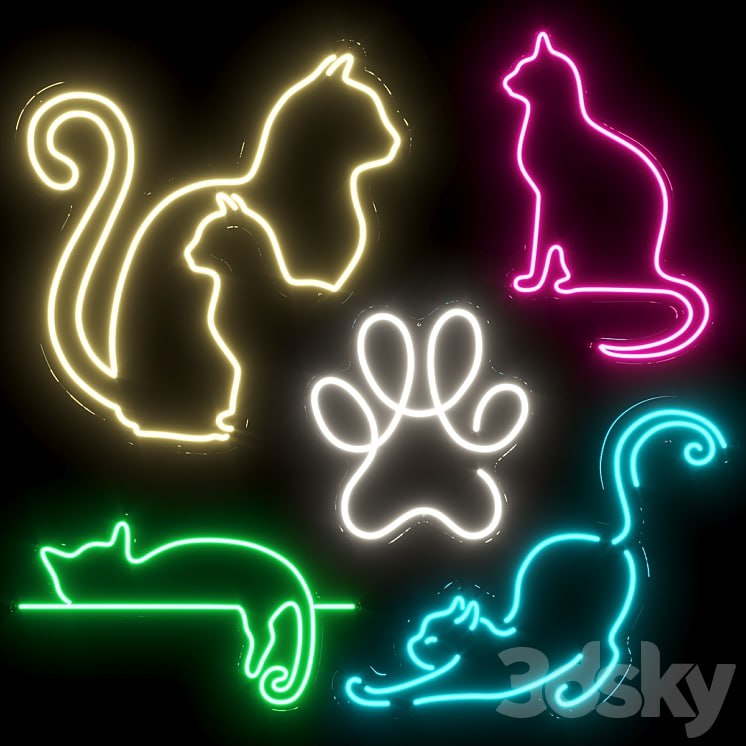 Set of neon lights Cats 01