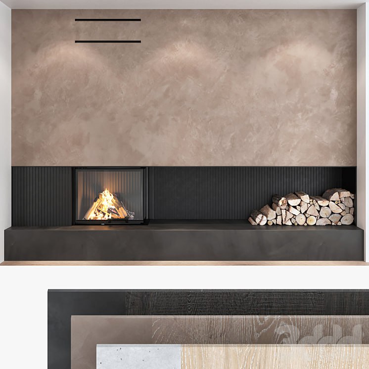 Decorative wall with fireplace set 06