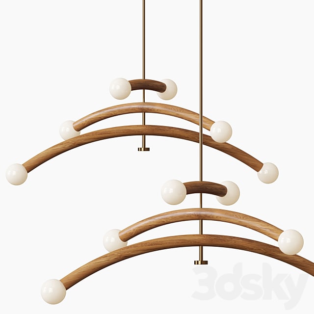 Contemporary Bleached White Oak and Brass LED Chandelier