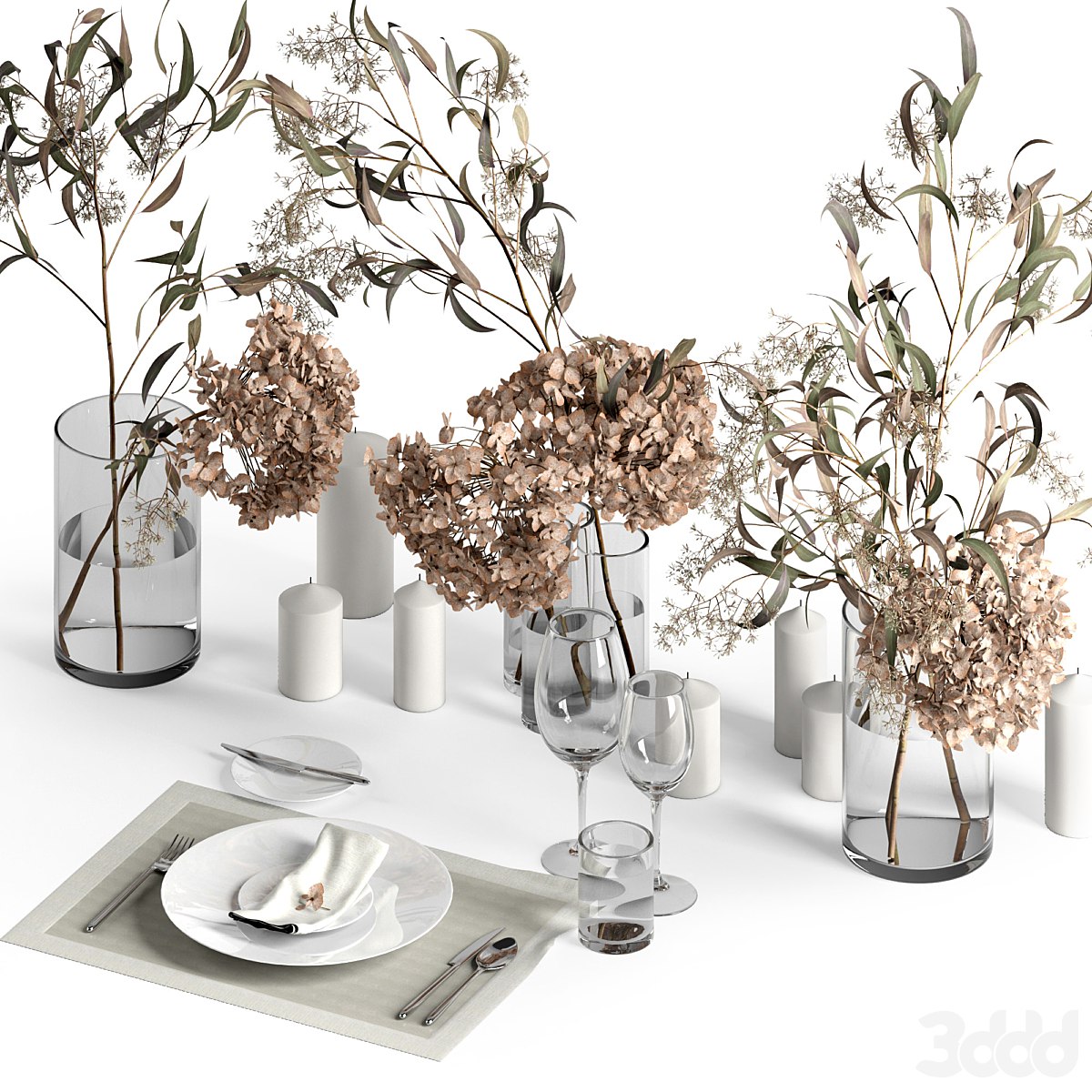 Table setting with dry plants