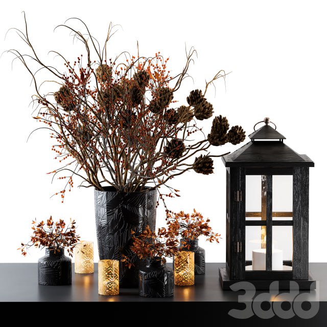 Decorative Set Berry and Branches with lantern