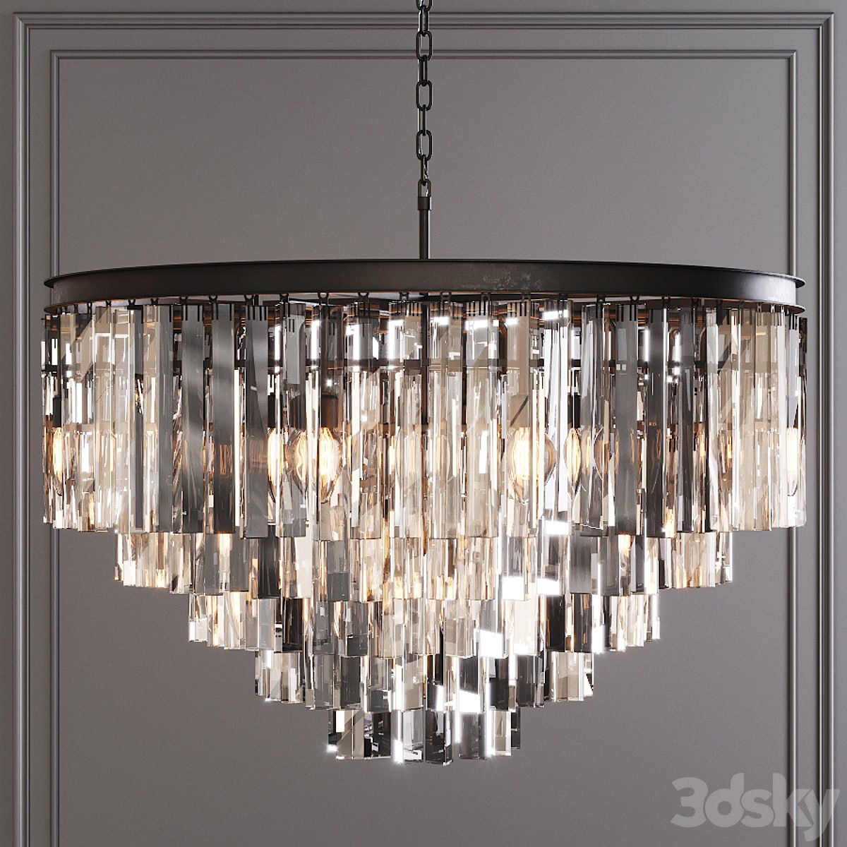 Restoration Hardware 1920S ODEON CLEAR GLASS FRINGE 5-TIER CHANDELIER Black