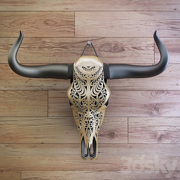 Carved cow skull