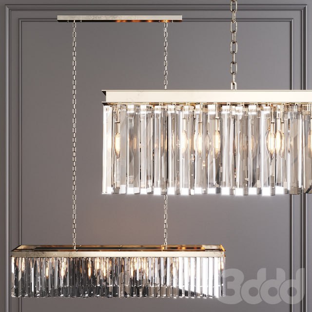 Restoration Hardware 1920S ODEON RHYS CLEAR GLASS PRISM RECTANGULAR CHANDELIER 49 Nickel