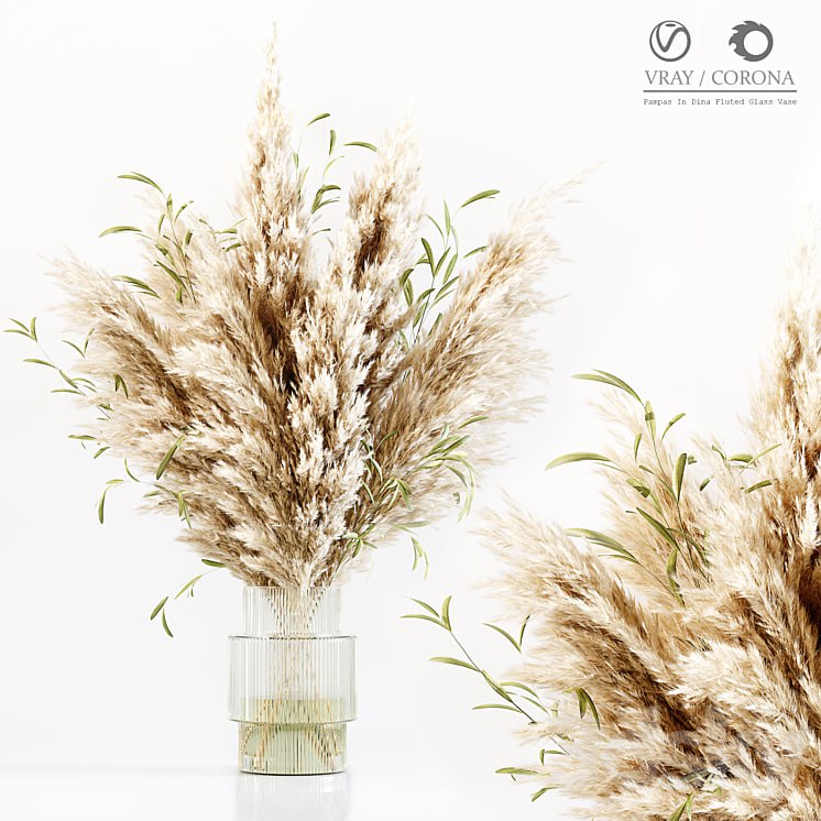 Pampas In Dina Fluted Glass Vase