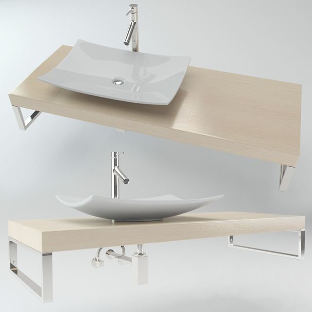 Washbasin on the wooden plate