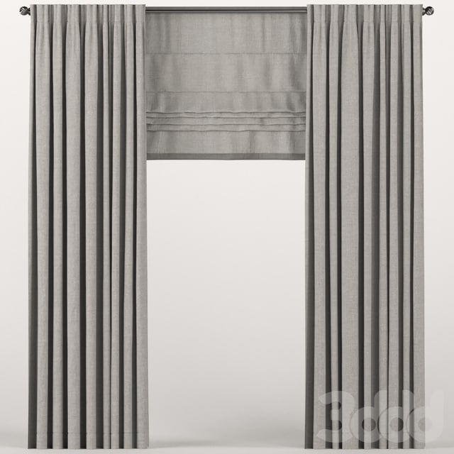 Brown curtains with a roman curtain.