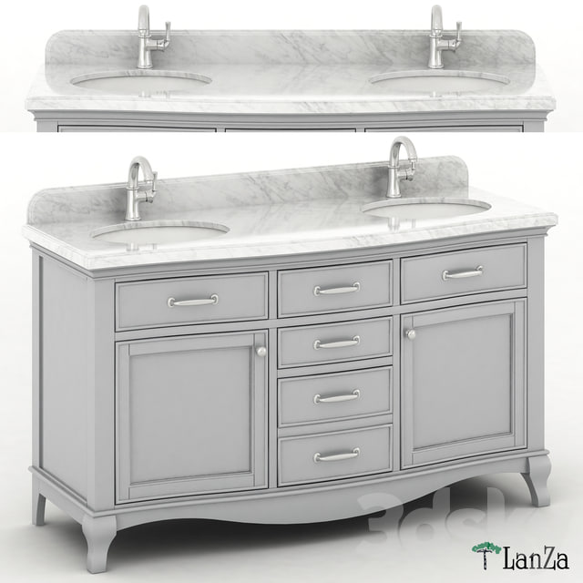 60 "Double sink wooden vanity with Carrara marble top