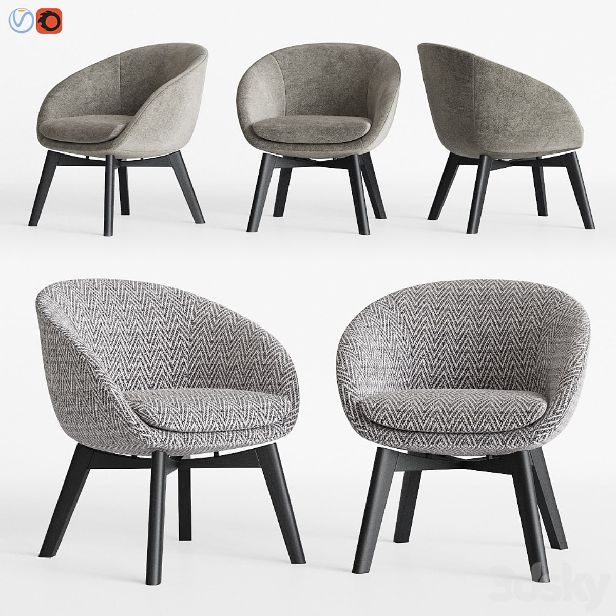 Minotti Russell Little Lounge Fixed Armchair