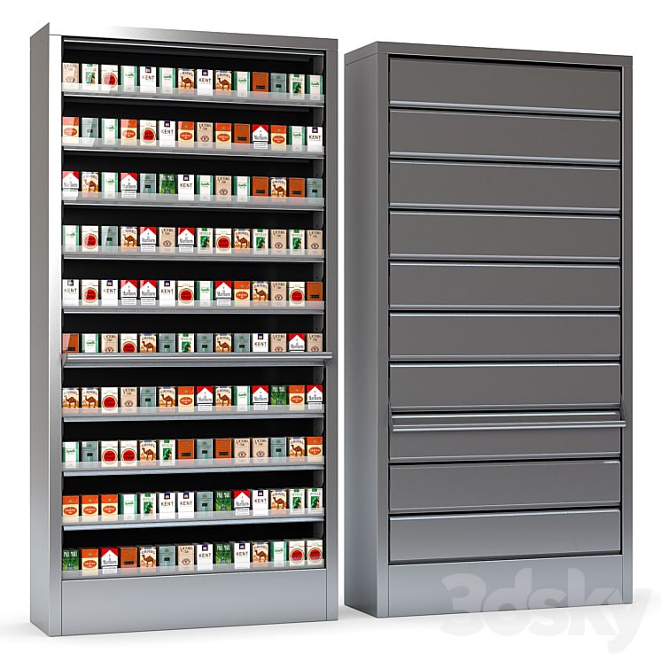 Display case for cigarettes with metal blinds