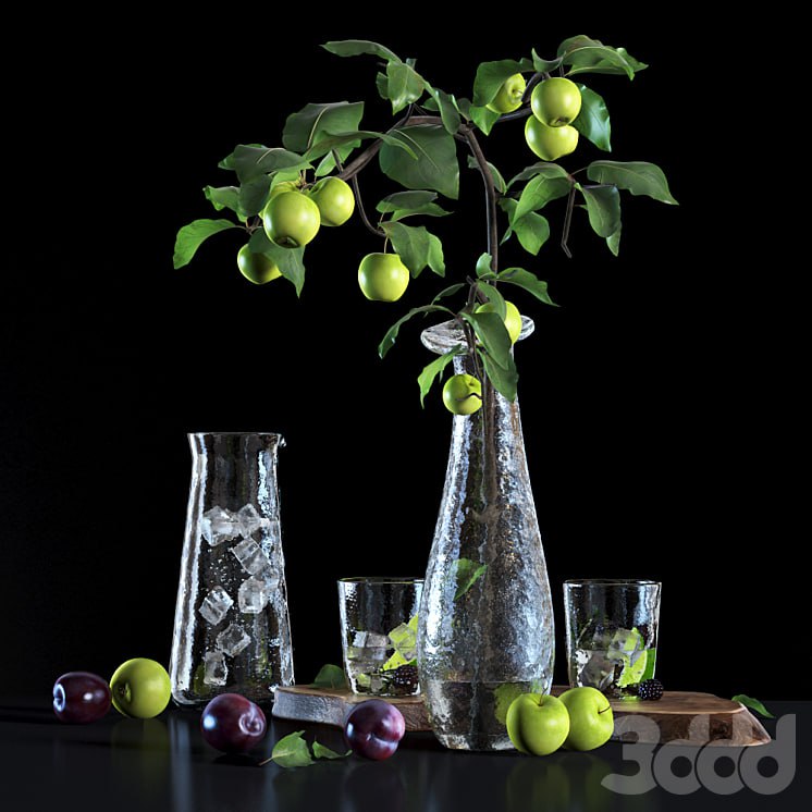 Water with lime and apple tree branch